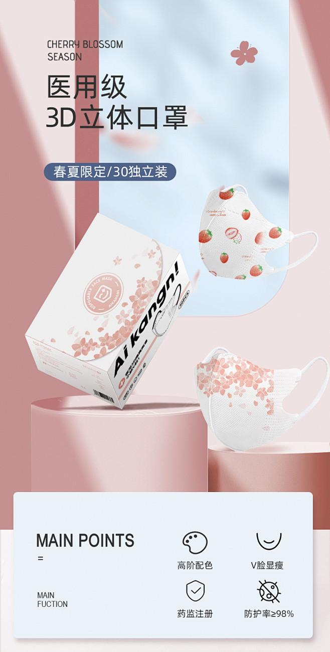 医用口罩3d立体薄款透气一次性医疗成人女...