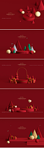 新年红色创意圣诞节平安夜圣诞树3d立体舞台背景海报PSD设计素材-淘宝网