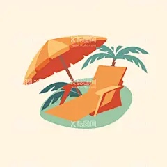 太阳伞  - 源文件下载【酷图网】太阳伞,遮阳伞,躺椅,椰子树,手绘椰子树