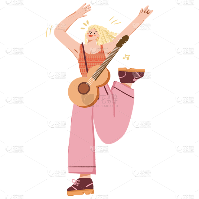 扁平风音乐节人物插画贴纸10
