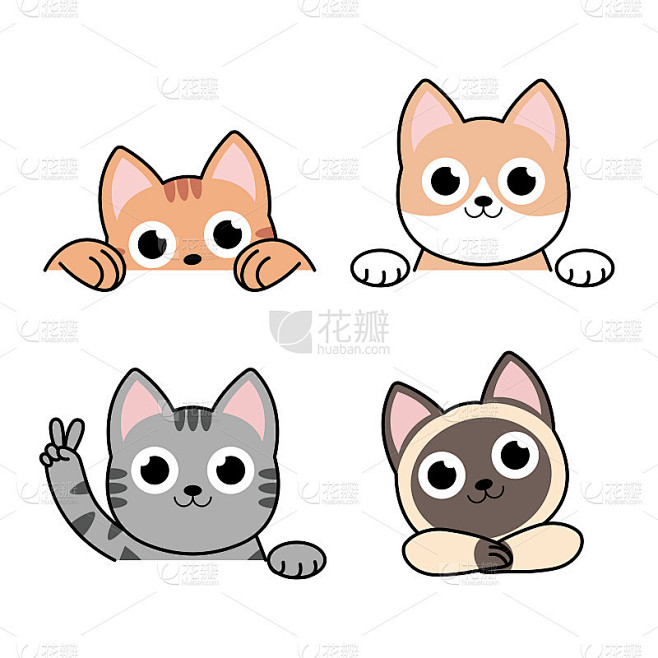 矢量插图有趣的卡通狗猫，不同的前线边界设...