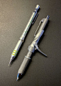 Sci-Fi Style in Silver: ZEBRA Tect-2way MAB-41 shaker mechanical pencil 0.7mm & PENTEL Ergonomix Wing Grip XKR805N gel ink pen.
