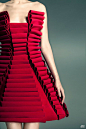 Fabric Manipulation for fashion - structured red dress with rolling pleats // Jean Louis Sabaji褶皱服饰