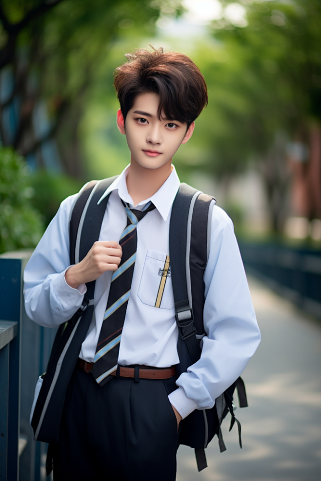 青春洋溢的学院风博学男学生