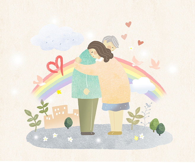 父女相拥亲情相伴关爱老人关心关爱插图插画设计psdti246a8409