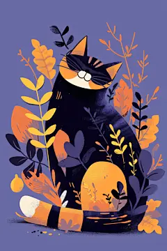 猫咪装饰贴图小黑猫插画素材