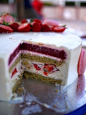 Strawberry and Pistachio Cake with White Chocolate and Mascarpone Mousse Cake