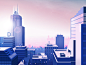 A new start 2018 purple sun building shadow morning new city illustrations light