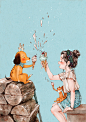 【韩国插画家Aeppol 的「森林女孩日记」系列插画】——  酷热的季节，美味的冰淇淋 ~ 