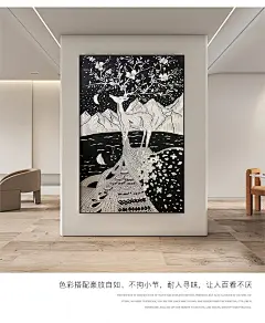 现代艺术高级感聚宝盆入户玄关装饰画客厅黑白山水风景发财鹿挂画-tmall.com天猫