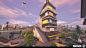 Fortnite Neo tilted, Martin Holmberg : I was tasked with making the futuristic version of tilted towers in Fortnite. This was a huge undertaking and the main obstacles were time and performance. I did the exterior textures and modular sets as well as a ma