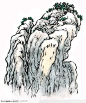 中国国画之石壑-长着绿色植物的高山