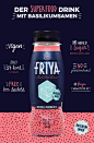 FRIYA – BASIL SEED DRINK : FRIYA is a brand new SUPERFOOD DRINK with a fresh cherry flavor, containing basil seeds. It is vegan, free from lactose, without added sugar and preservatives. The owners came up to us, asking for a fresh look for the startup-br