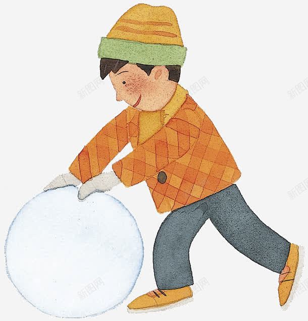 推雪球的男孩 推雪球 雪地 元素 免抠p...