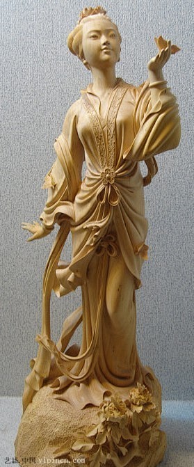 中国唐木黄楊木彫刻如意筆置C 7364E