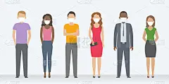 男男女女都戴着医用口罩。矢量图