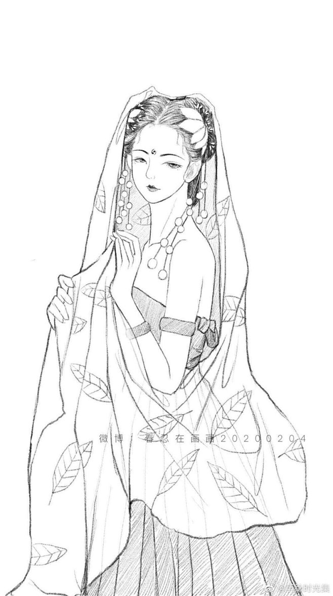 20:17:35人物线稿黑白动漫素材手绘插画绘画古风插画,漫画,素描南街客