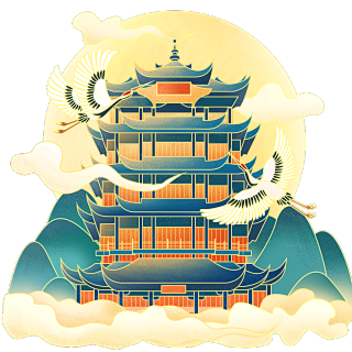 春节中国风传统现代建筑-黄鹤楼