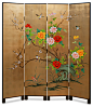 Gold-Leaf Bird, Flower and Bamboo Motif Floor Screen asian-screens-and-room-dividers