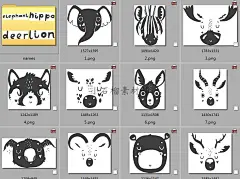 黑白线稿卡通动物猫狗鹿大象熊斑马头像PSD AI PNG设计素材png342-淘宝网