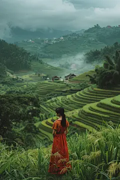 遥望远方甜美女生背影