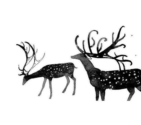 Deer art, Black and ...