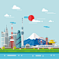 日本东京城市富士山扁平化矢量插图 :