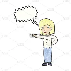卡通女人用手指着泡泡说话