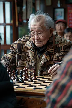 养老院老人相伴下棋图片