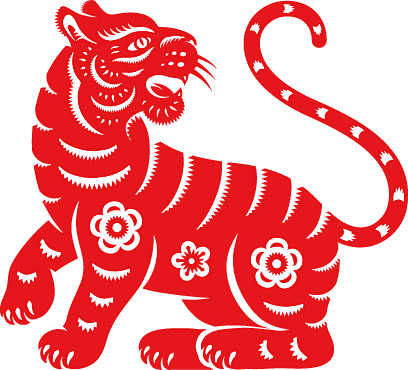 中国东方传统新年剪纸风装饰元素 老虎 虎...