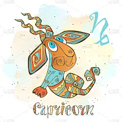 孩子们的星座图标。星座的孩子。摩羯座的迹象。向量。作为卡通人物的占星符号。