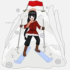 冬季卡通手绘插画图片大小2000x2000px 图片尺寸688.92 KB 来自PNG搜索网 pngss.com 免费免扣png素材下载！长发女生#冬季#红旗#滑行#滑雪#卡通手绘#起点#山顶#围巾#雪花#雪山#运动会#