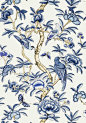 Wallpaper & has fabric to match: GISELLE, Blue and White, T14224, Collection Imperial Garden from Thibaut