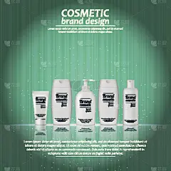 3D逼真的化妆品瓶广告模板。彩妆品牌广告概念设计，在抽象的纹理背景上闪闪发光