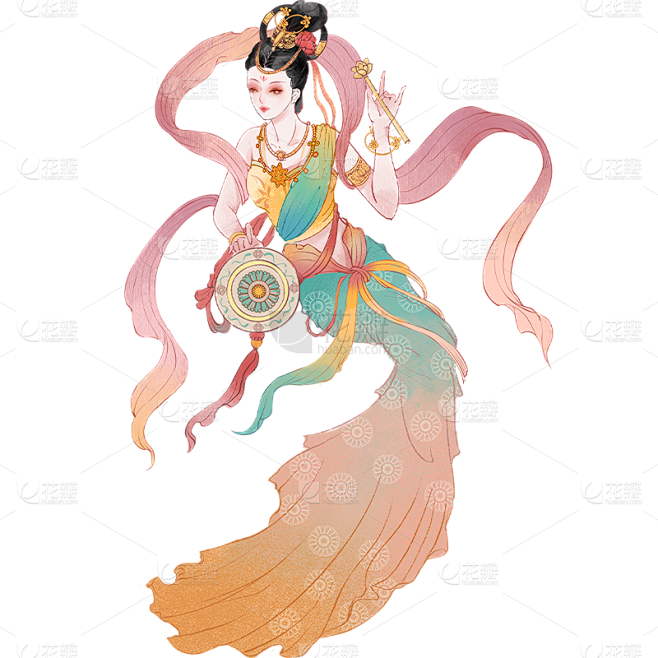 敦煌写实插画飞天仙女人物元素素材