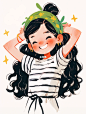 AI-丨风格灵感丨极简线条插画丨可爱女孩丨