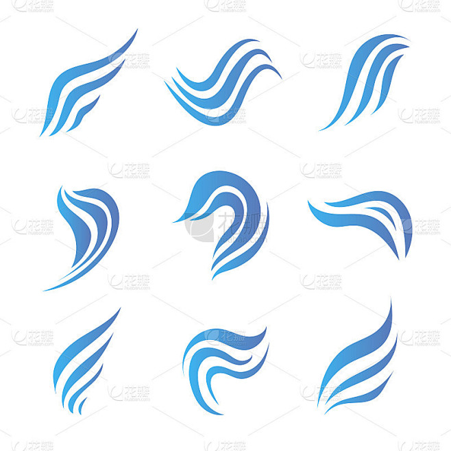水流蓝色图标的向量集