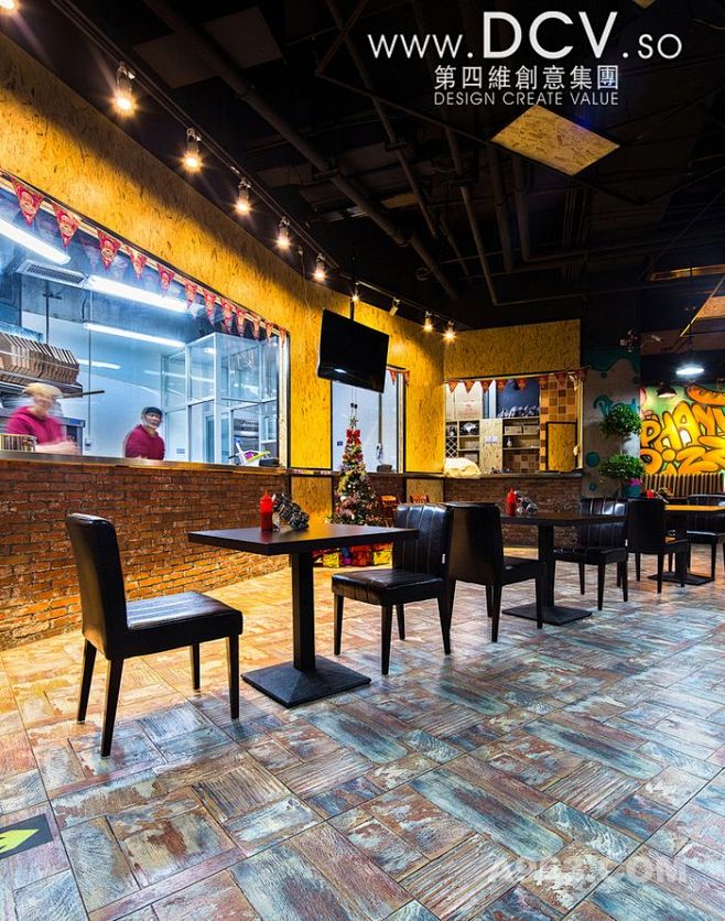 西安餐厅设计 西安飞象披萨创意涂鸦特色主...