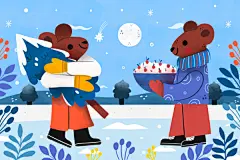 卡通可爱手绘冬季冬天小动物滑冰堆雪人趣味儿童插画ai设计素材-淘宝网