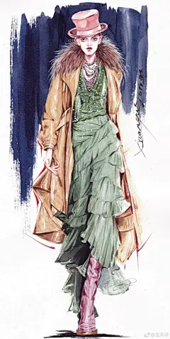 【时装插画师玄月手绘时装画作品】
玄月，新晋时尚插画师，北京服装学院服装与服饰设计专业本科毕业生。四岁苦练书法，研习工笔人物，后考入中央美术学院附中，多幅创作被选为留校作品。本科期间，开始将工笔技法融入时尚插画，探索手绘时尚插画的更多可能性。风格婉约多变，兼收并蓄，人物刻画细腻。曾为多本书籍绘制创意插画。并于在校期间积累了丰富的教学经验。曾担任国内多部电影、广告的人物造型设计师。有相当扎实的手绘功底，擅长彩铅、水彩等多种手绘时尚插画表现技法。玄月老师目前在左衽中圀北京总部任教。