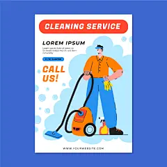 扁平手绘家政公司工人保姆清洁打扫卫生插画宣传海报ai设计素材-淘宝网