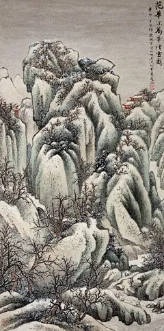 吴湖帆——山水画  |  
吴湖帆，江苏苏州人，为吴大澄嗣孙(1894—1968)。初名翼燕，字遹骏，后更名万，字东庄，又名倩，别署丑簃，号倩庵，书画署名湖帆。三四十年代与吴待秋、吴子深、冯超然并称为“三吴一冯”。