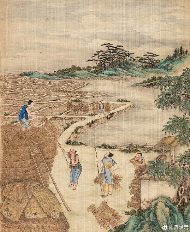 书法绘画 | 清耕织图册 耕织图题材始于南宋，描写性别分工的古代农业社会，男耕女织各司其职。#遇见艺术##书画#