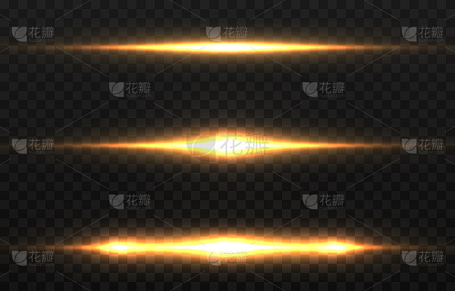 矢量发光线集。水平发光线png，魔术辉光，霓虹灯，线光，金光png。