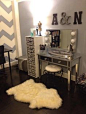 New York :: Real Vanity Girl Nicole and grey and white vanity room (yes people, she painted those chevrons on the wall herself! $299