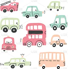 巨大的,举起手,玩具车,反差,巴士,可爱的,旅途,跑车,绘制,布置