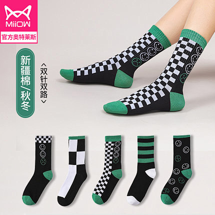 猫人袜子女棋盘格男潮网红款外穿潮ins超...