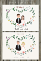 Printable Custom Portraits Wedding Invitation -  Illustrated Floral Wedding Invities - PDF -Blank Card/ 2 sided Flat Card : ***** PLEASE NOTE:    Due to the high volume of request, please allow 6 weeks for the artist to complete the custom portrait weddin