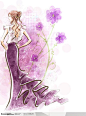 手绘人物素材-人物海报招贴-手绘紫色笔触背景上的穿紫色长裙的美女图片素材下载，现在加入素材公社即可参与传素材送现金活动