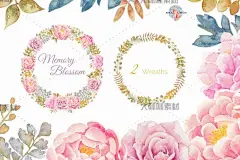 粉红色牡丹花浅绿树叶手绘水彩PNG免扣设计手帐贴纸PS素材PNG23-淘宝网